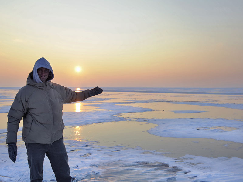 At the frozen Lake. The sunset could not warm the air, we had -12Â°. (Pic: Kerstin Reiger)